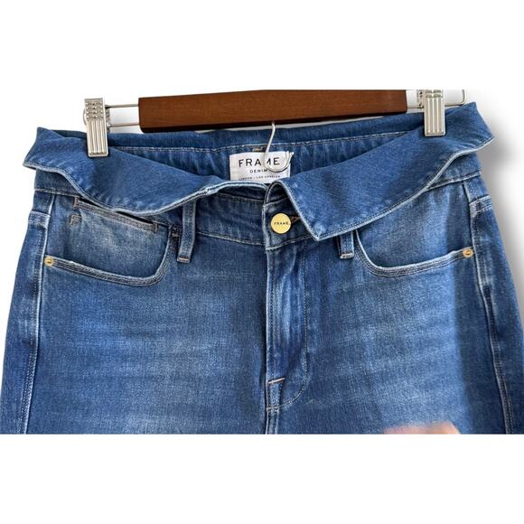 FRAME Le High Straight Fold Over Waist Stretch Ankle Cropped Denim Jeans Size 28 - Picture 4 of 14